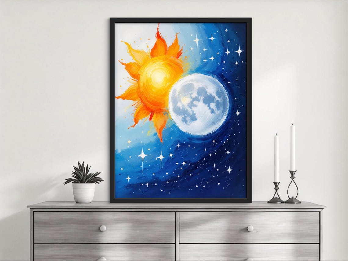 Sun And Moon Celestial Harmony Cosmic Day Night Stars Poster