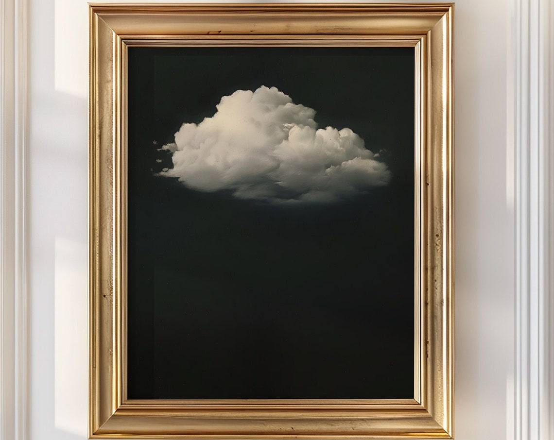 Lone White Cloud Floating on a Black Background Minimal Art Print - Image 4