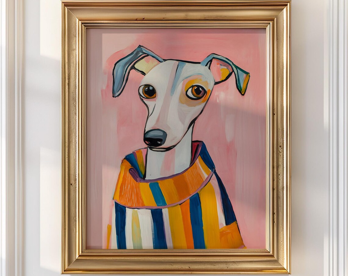 Pink Whippet, Italian Greyhound Dog Art Print - Image 4