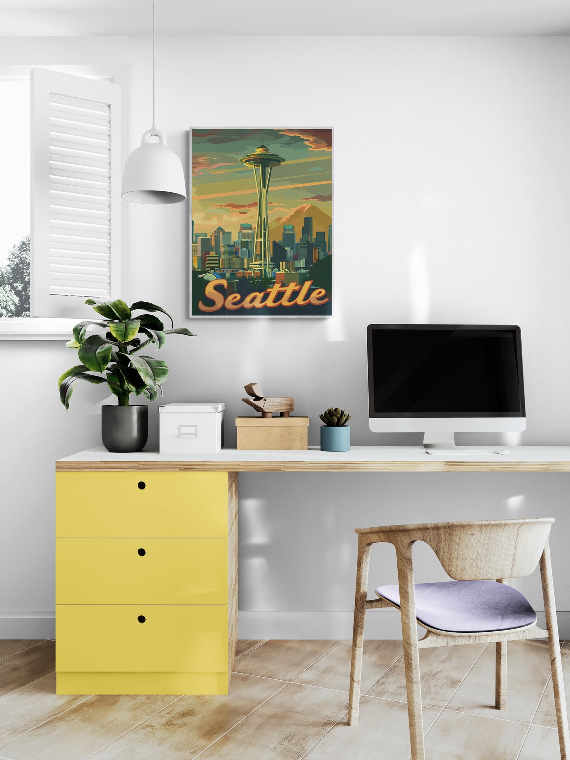 Seattle Space Needle Sunset Skyline Retro Washington Poster Art - Image 4