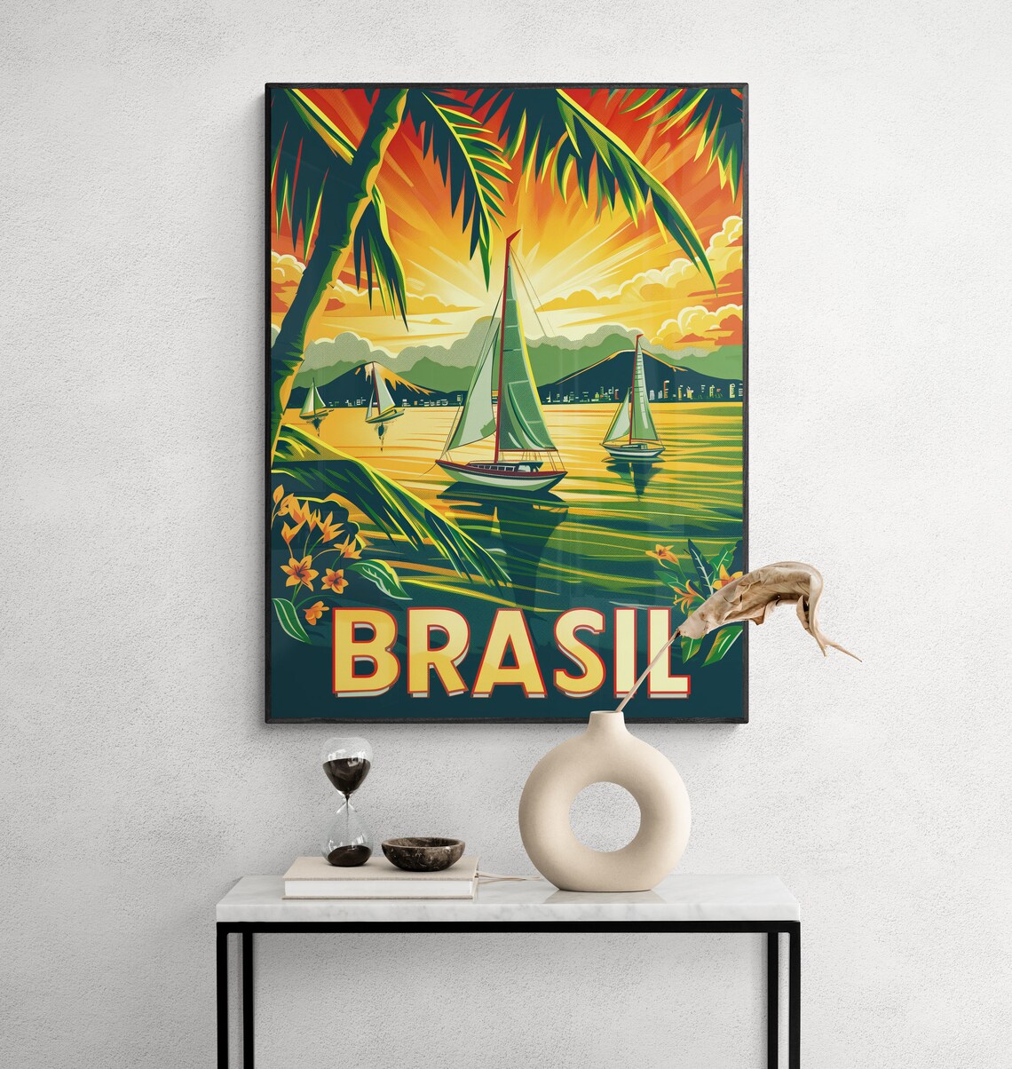 Brasil Tropical Sunset Sailboats and Palm Trees Vintage Travel Poster - Image 4