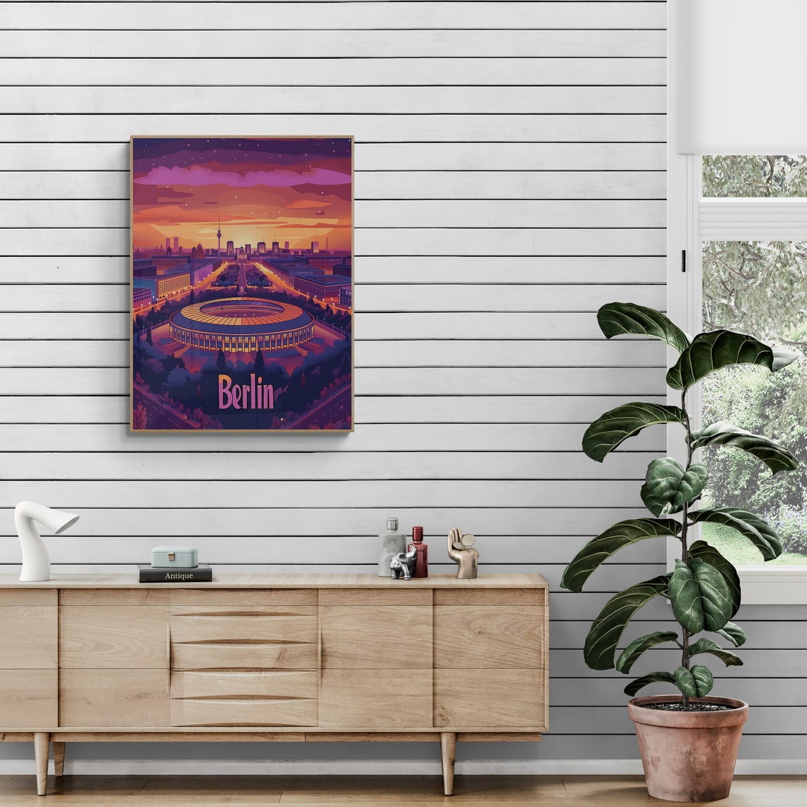 Berlin Olympic Stadium Glowing Sunset Skyline Vintage Travel Poster - Image 3