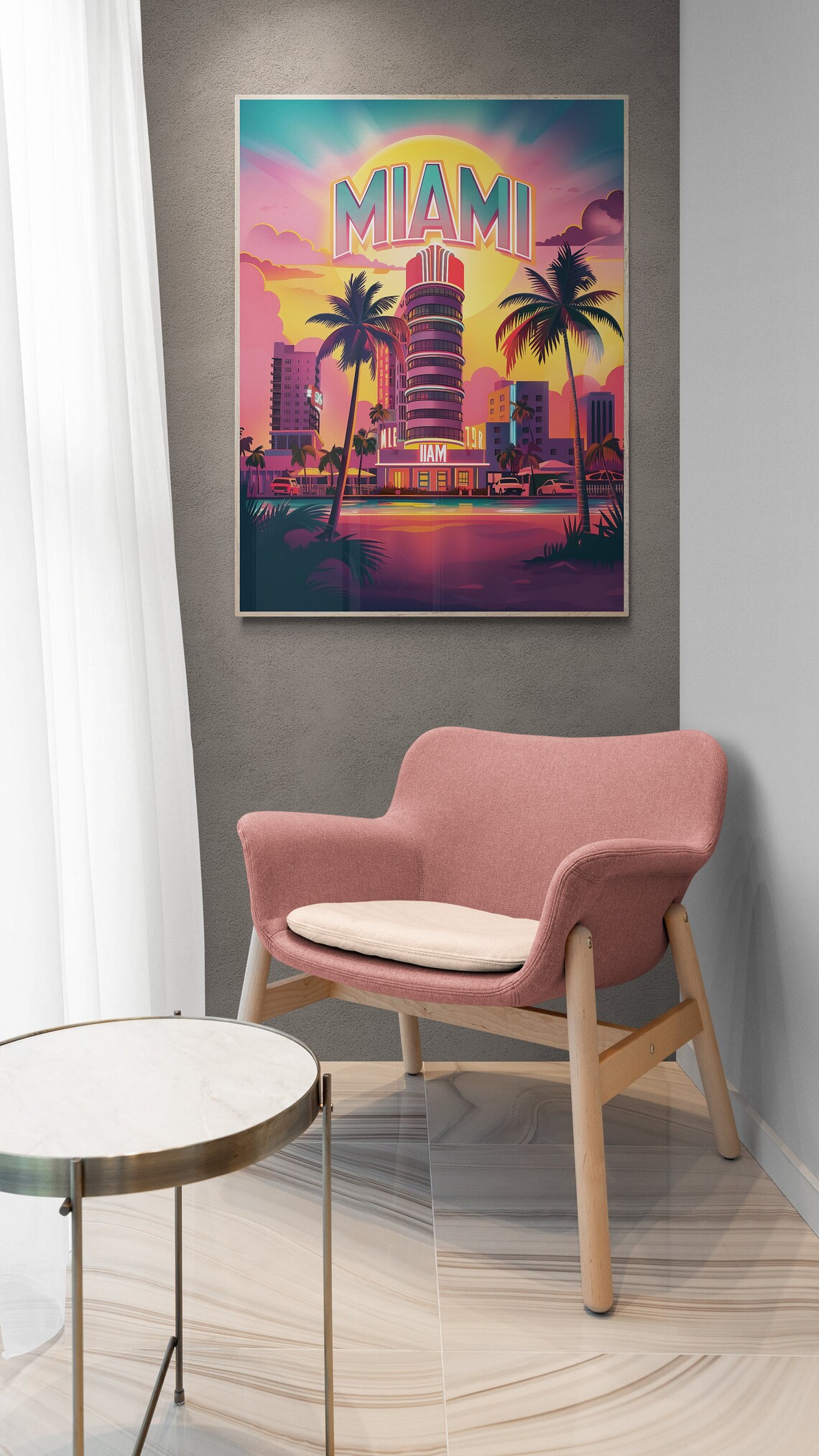 Miami Art Deco Tower Palms Sunset Vintage Florida Poster Art - Image 4