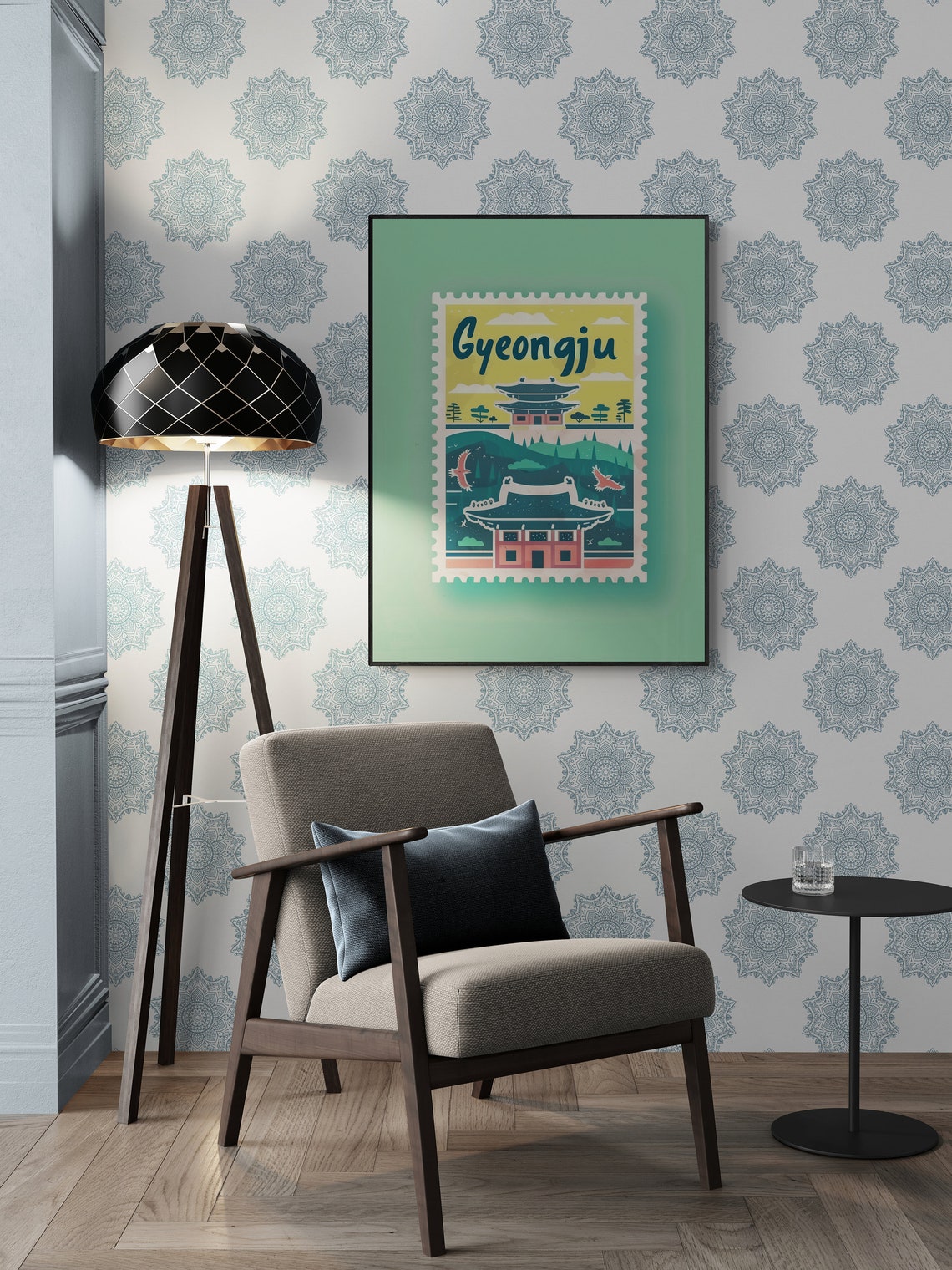 Gyeongju Korea Ancient Temples Pagoda Stamp Travel Art Poster - Image 3