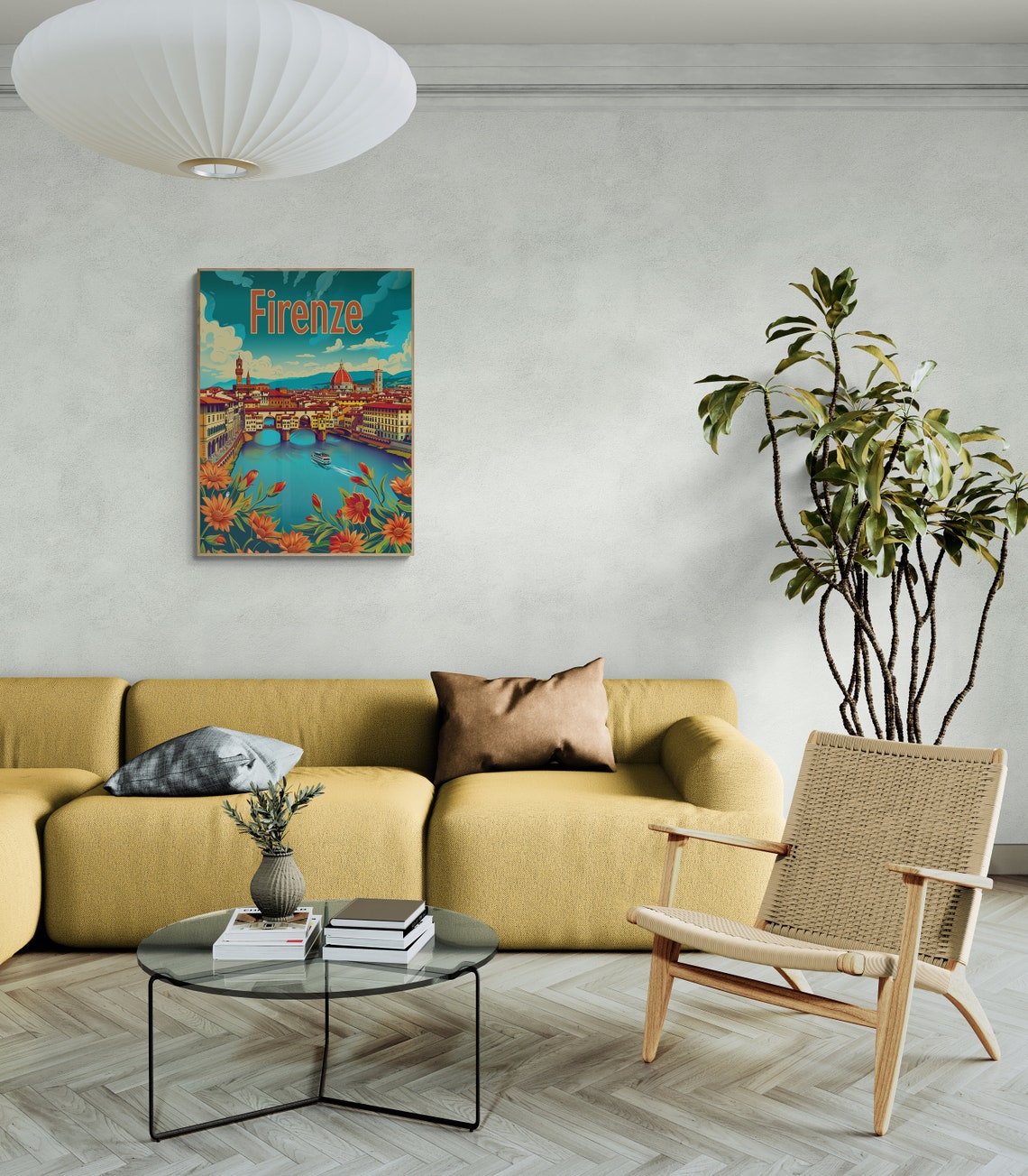 Firenze Duomo Ponte Vecchio Flowers Vintage Italy Poster Art - Image 3