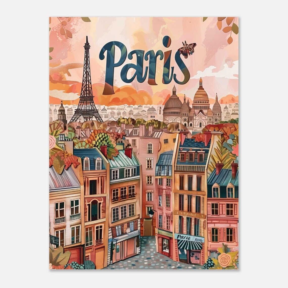 Paris Eiffel Tower Sacre Coeur Autumn Watercolor France Travel Poster - Image 2