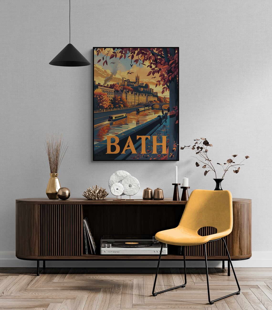 Bath England Avon River Autumn Heritage City Retro Travel Poster