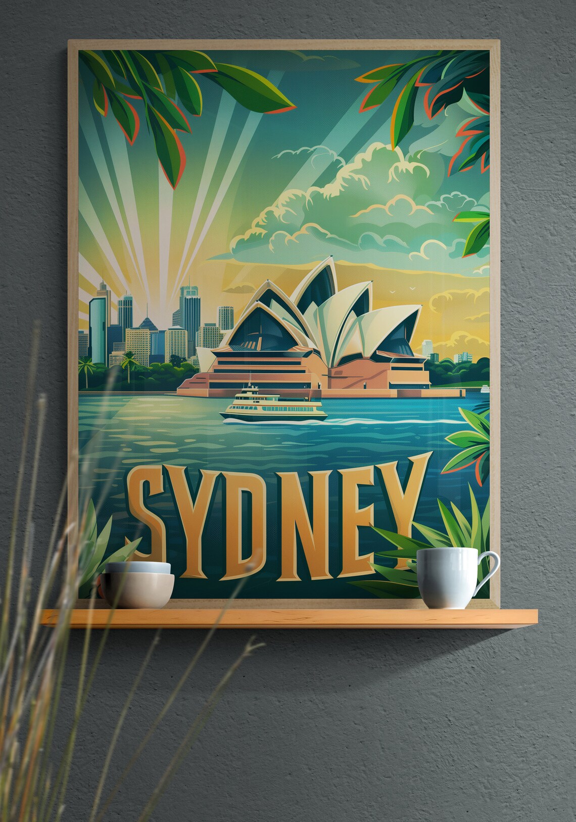 Sydney Opera House and Harbor Ferry at Sunrise Vintage Travel Poster - Image 2