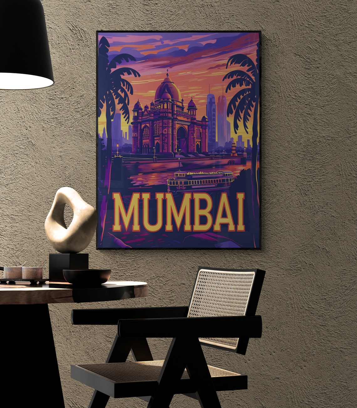 Mumbai Gateway of India Sunset Ferry Harbor Retro Travel Poster - Image 3