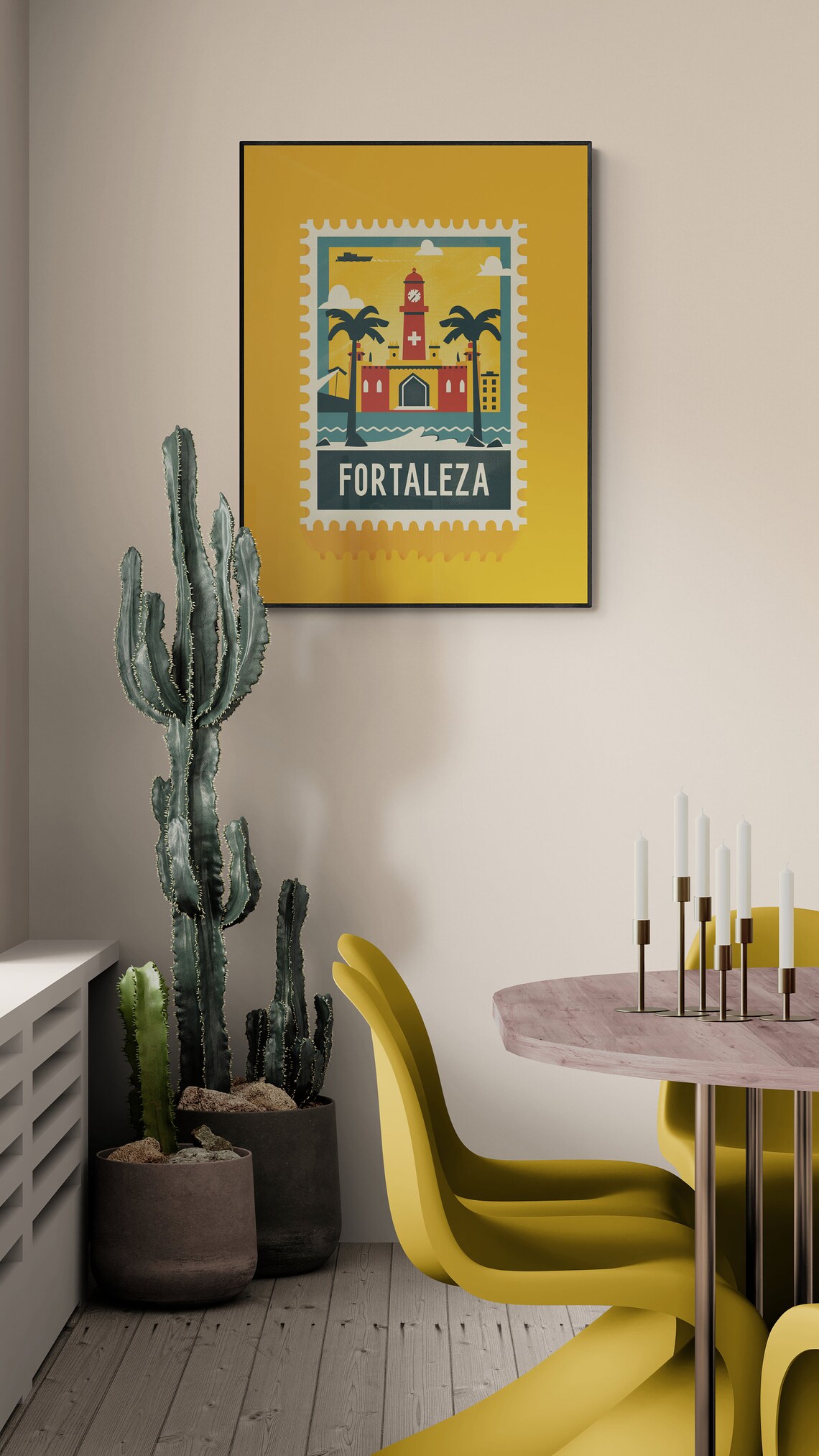 Fortaleza Brazil Church Palms Vintage Travel Stamp Style Poster - Image 4