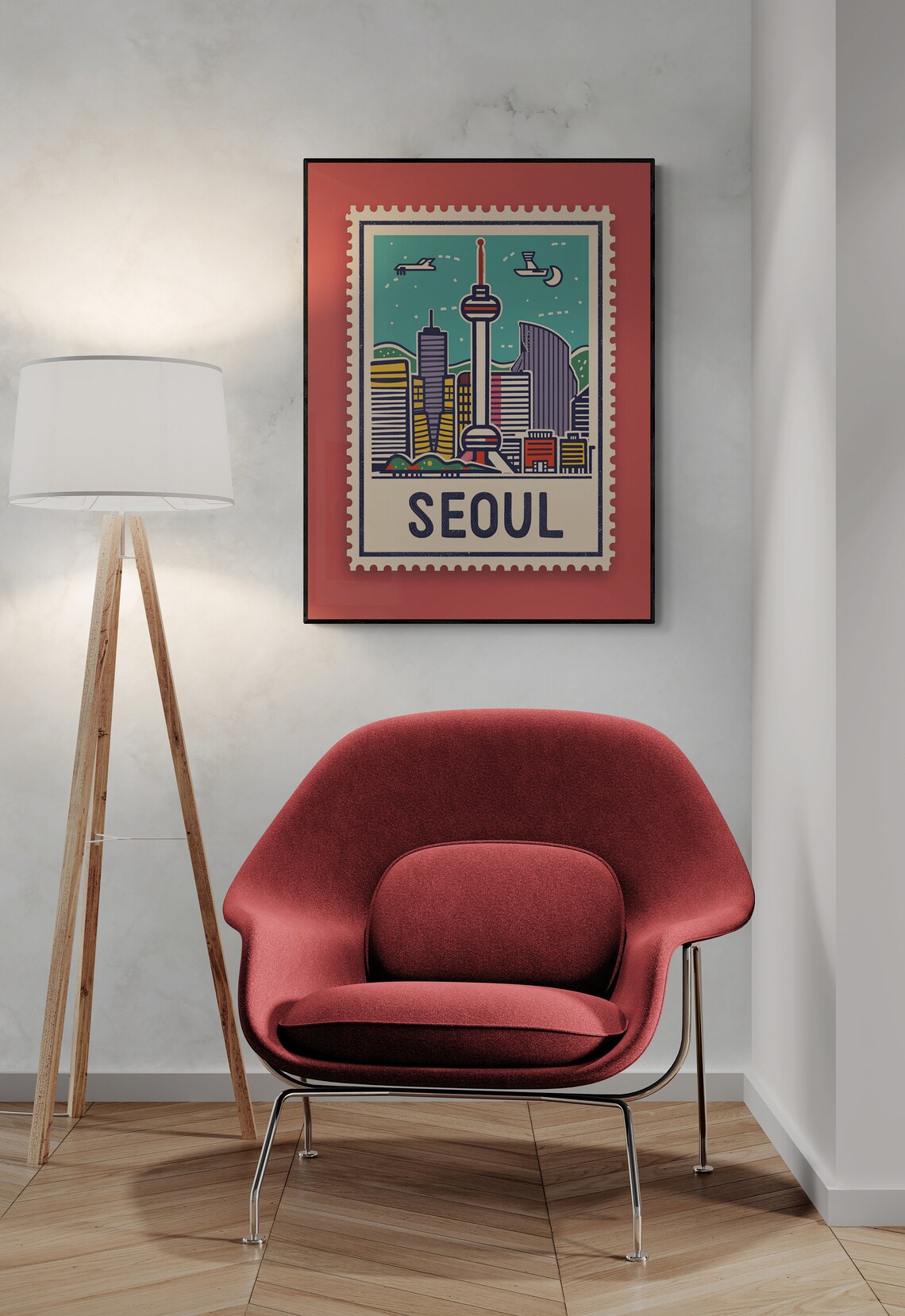 Seoul South Korea N Seoul Tower Vintage Stamp Travel Art Poster - Image 3