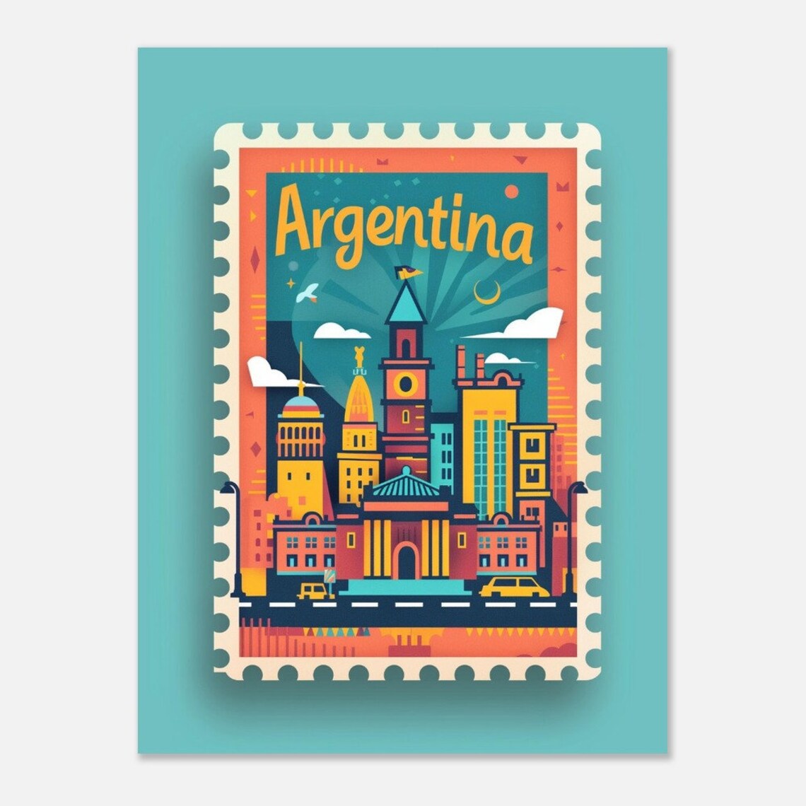 Argentina City Skyline Vintage Postage Stamp Style Travel Poster - Image 2