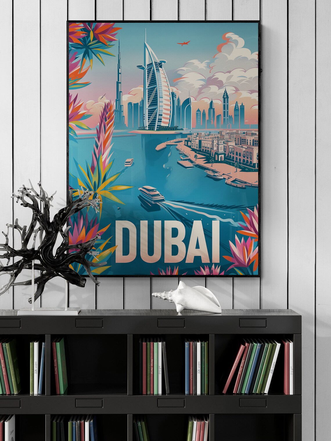 Dubai Marina Burj Khalifa Daytime Harbor Skyline Travel Poster - Image 3