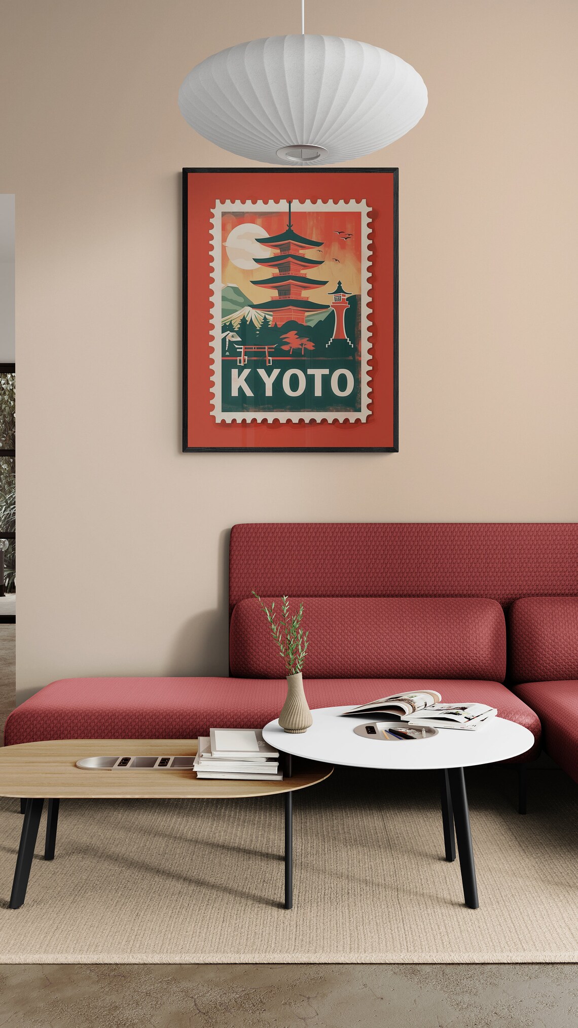 Kyoto Japan Five Story Pagoda Moon Vintage Travel Stamp Poster - Image 5