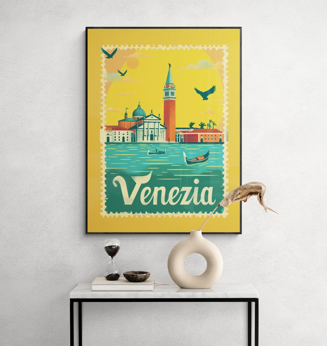 Venice St Marks Campanile Gondola Sunset Mustard Travel Poster - Image 4