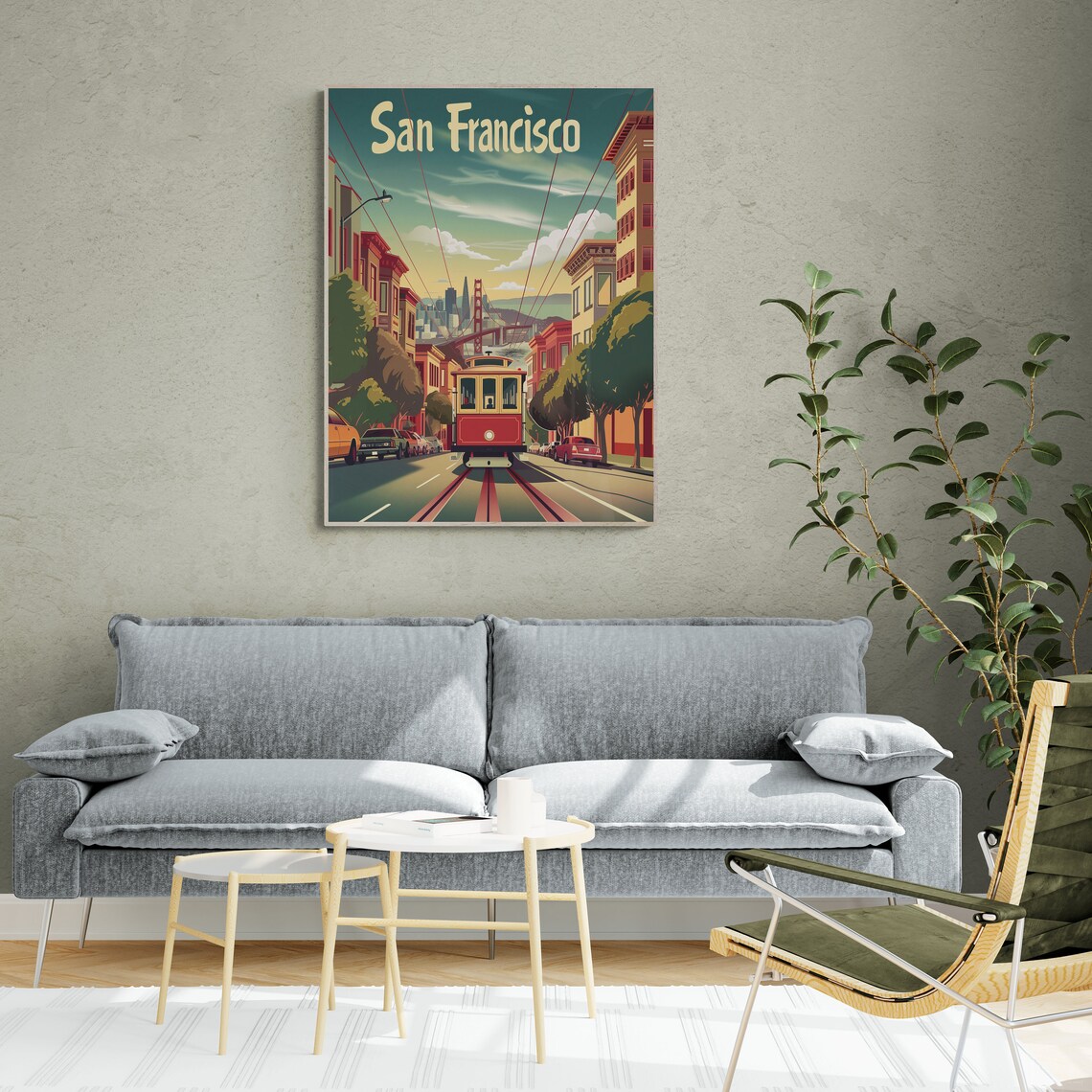 San Francisco Cable Car Street Golden Gate Vintage Travel Poster - Image 3