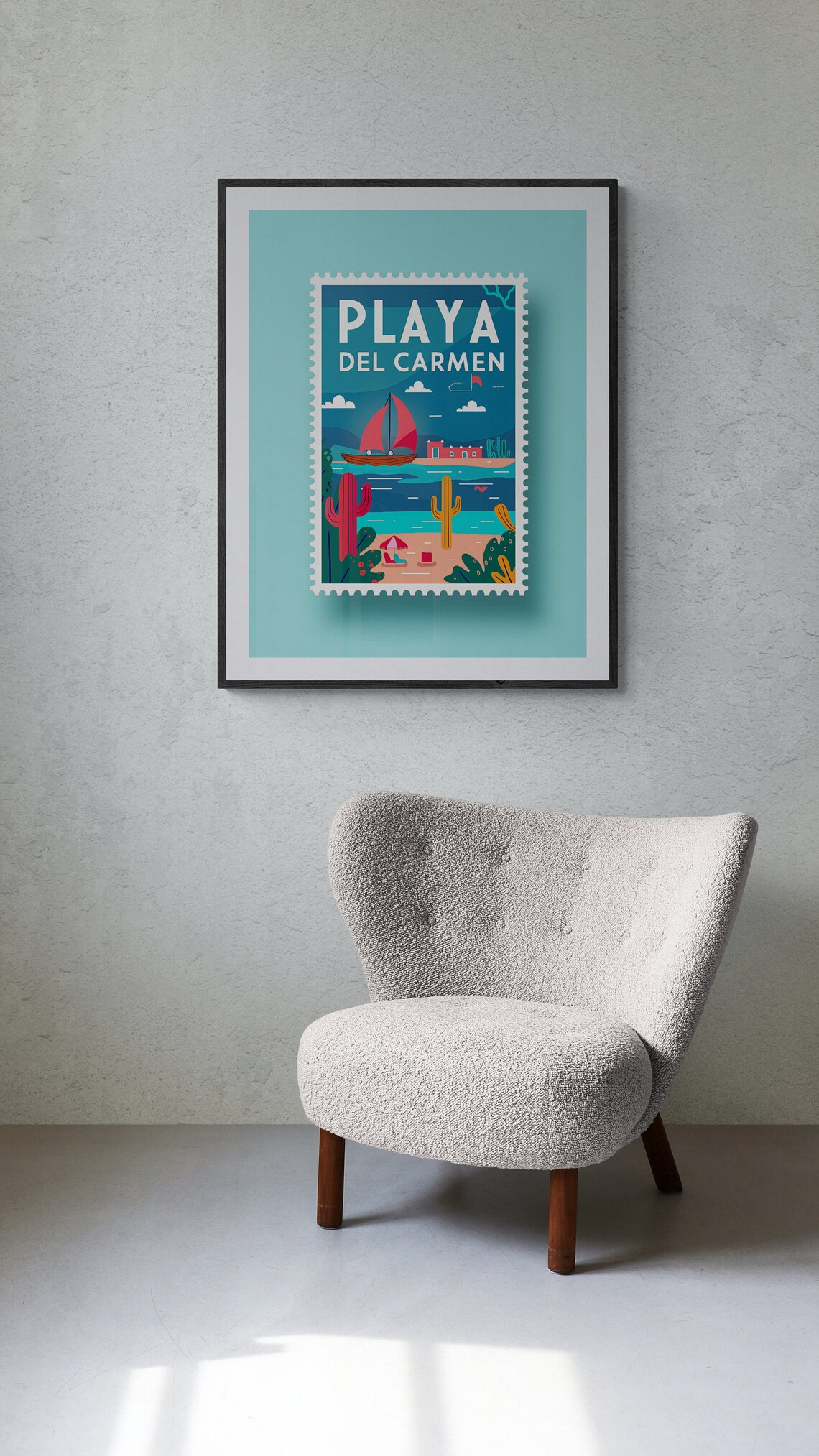 Playa del Carmen Beach Sailboat Vintage Travel Stamp Art Poster - Image 5