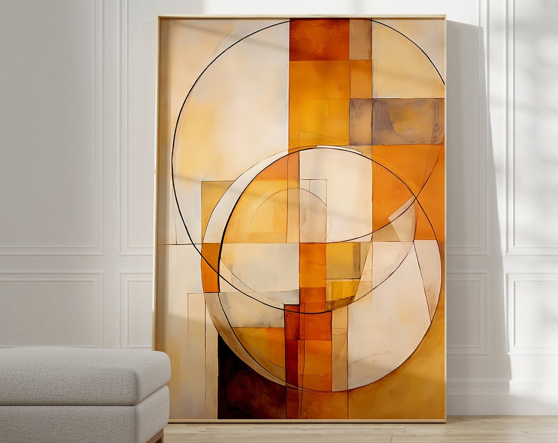 Burnt Orange Geometric Circles and Grid Modern Abstract Poster