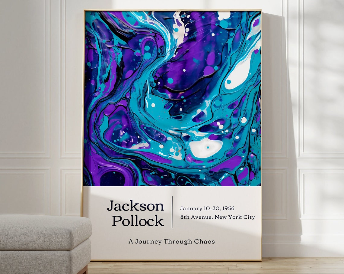Jackson Pollock 1956 Exhibition Purple Teal Marbled Chaos Art Poster - Image 5