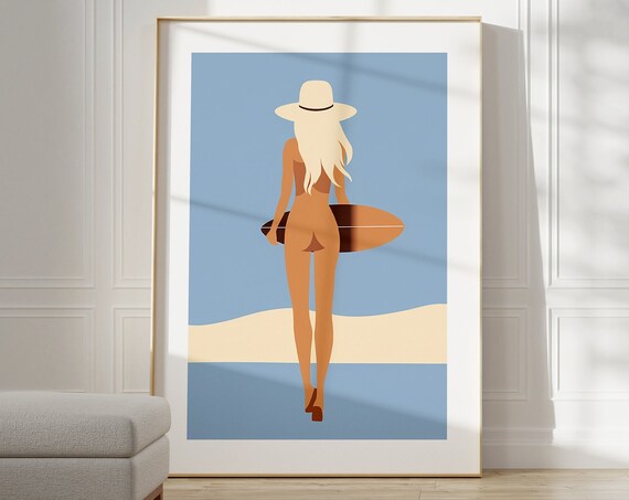 Coastal Cowgirl Surfer Girl Minimalist Beach Illustration Poster