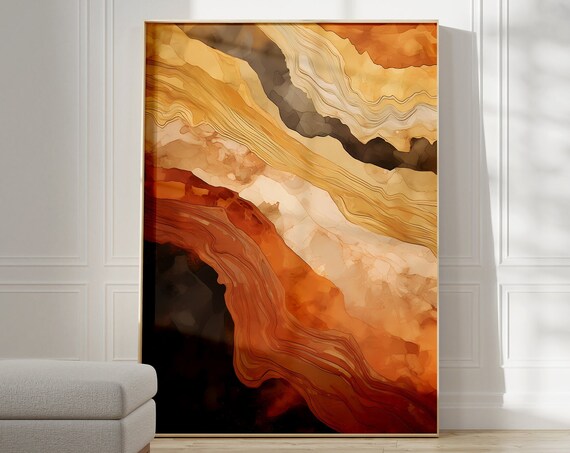 Golden Amber Marble Swirls Abstract Flow Warm Modern Art Poster