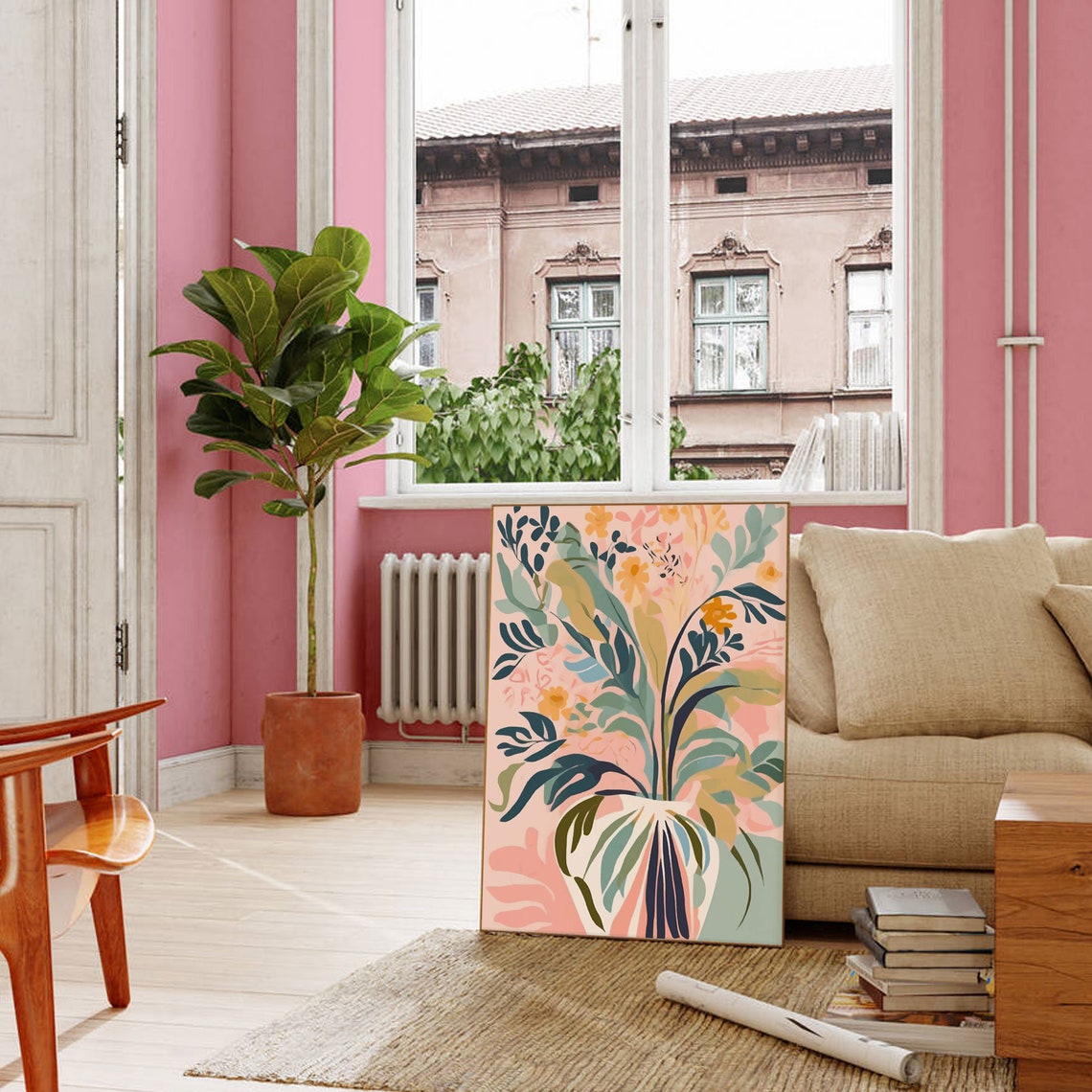 Soft Pastel Botanical Bouquet in Vase Floral Illustration Poster - Image 3