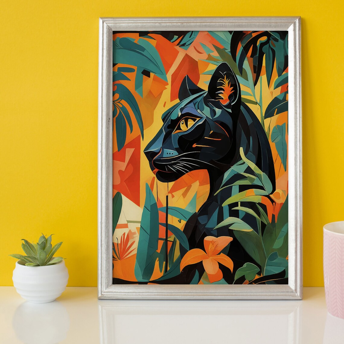 Black Panther Colorful Jungle Abstract Wildlife Portrait Poster - Image 2