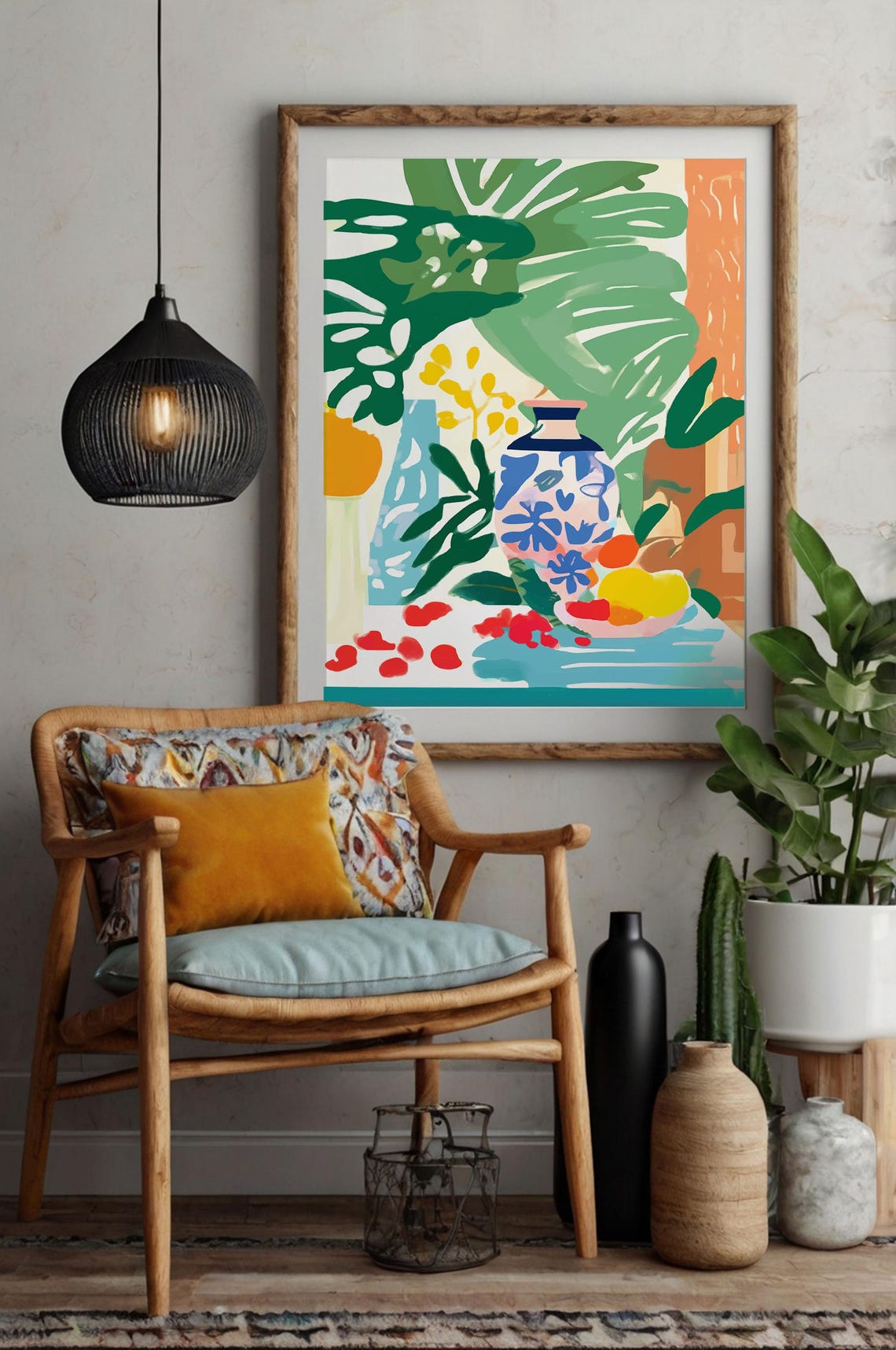 Monstera Leaves and Vases Still Life Tropical Botanical Art Poster - Image 2
