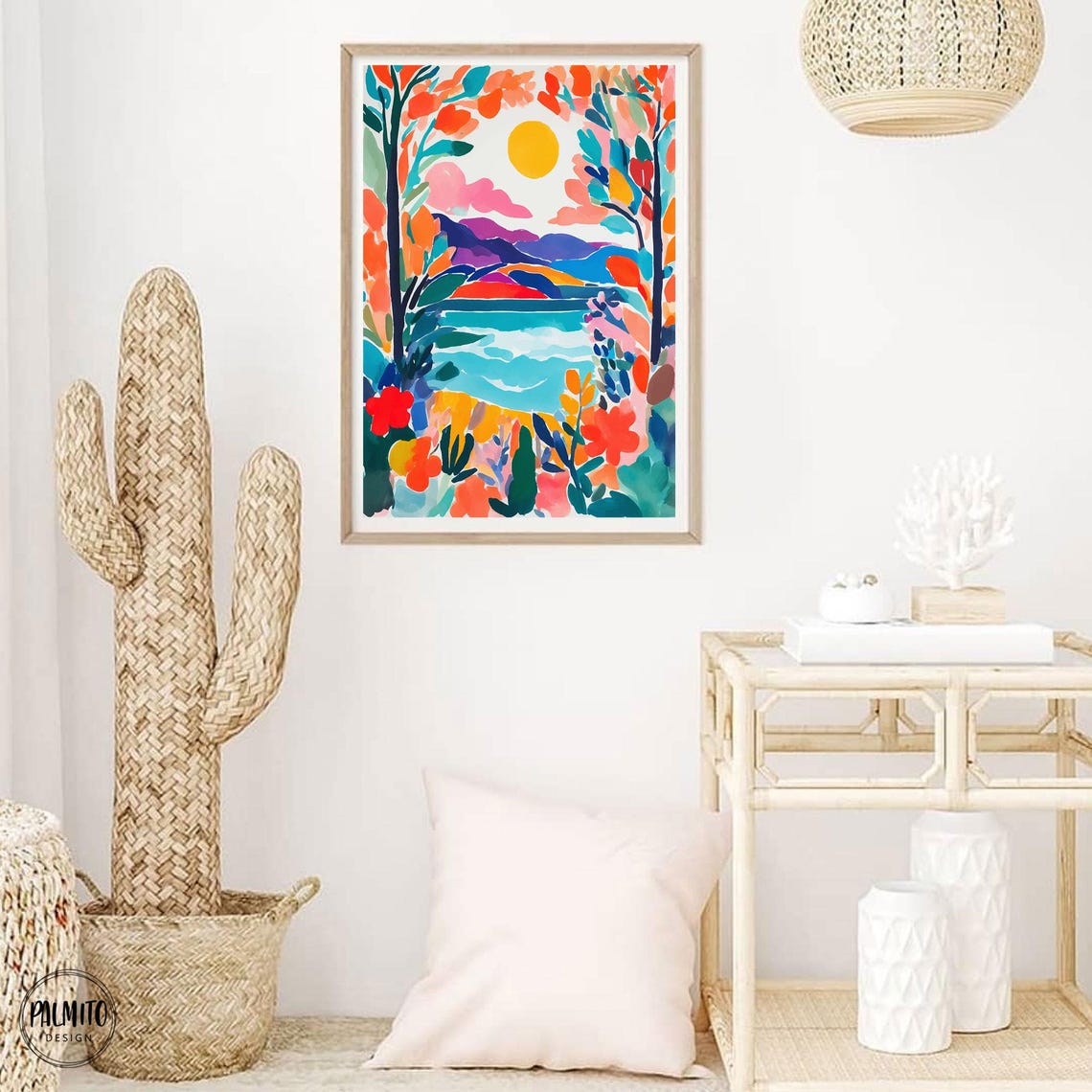 Fauvist Lake Sunset Colorful Hills Watercolor Landscape Poster - Image 3