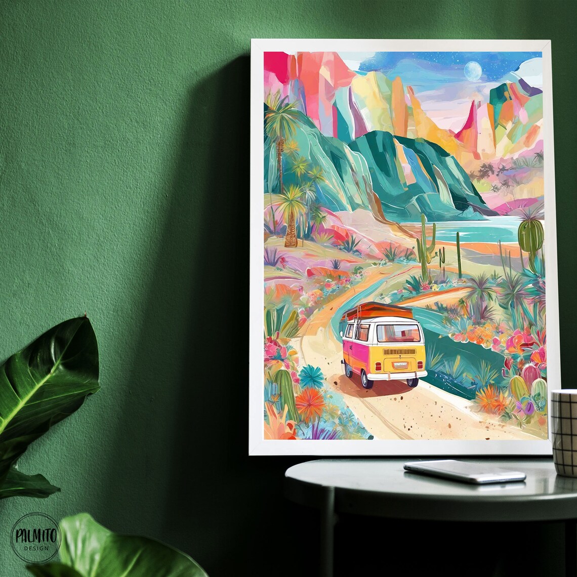 Abstract Camper Van and Mountains Maximalist Art Print - Image 2