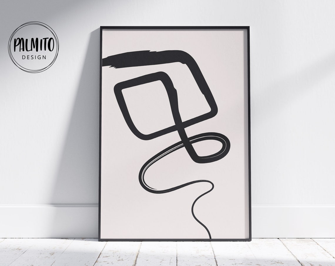 Bold Black Scribble Square Line Abstract Minimal Brush Wall Art