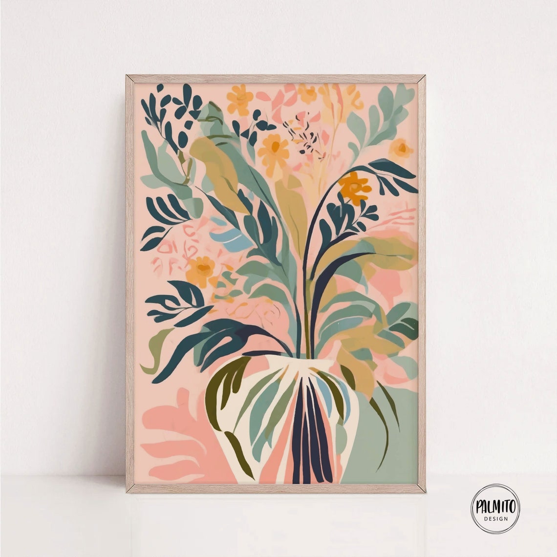 Soft Pastel Botanical Bouquet in Vase Floral Illustration Poster