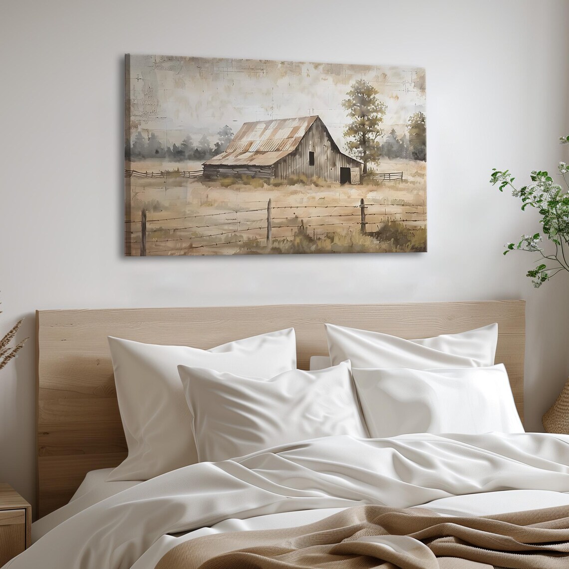 Rustic Old Barn In Misty Pastel Field Farmhouse Landscape Wall Art - Image 2