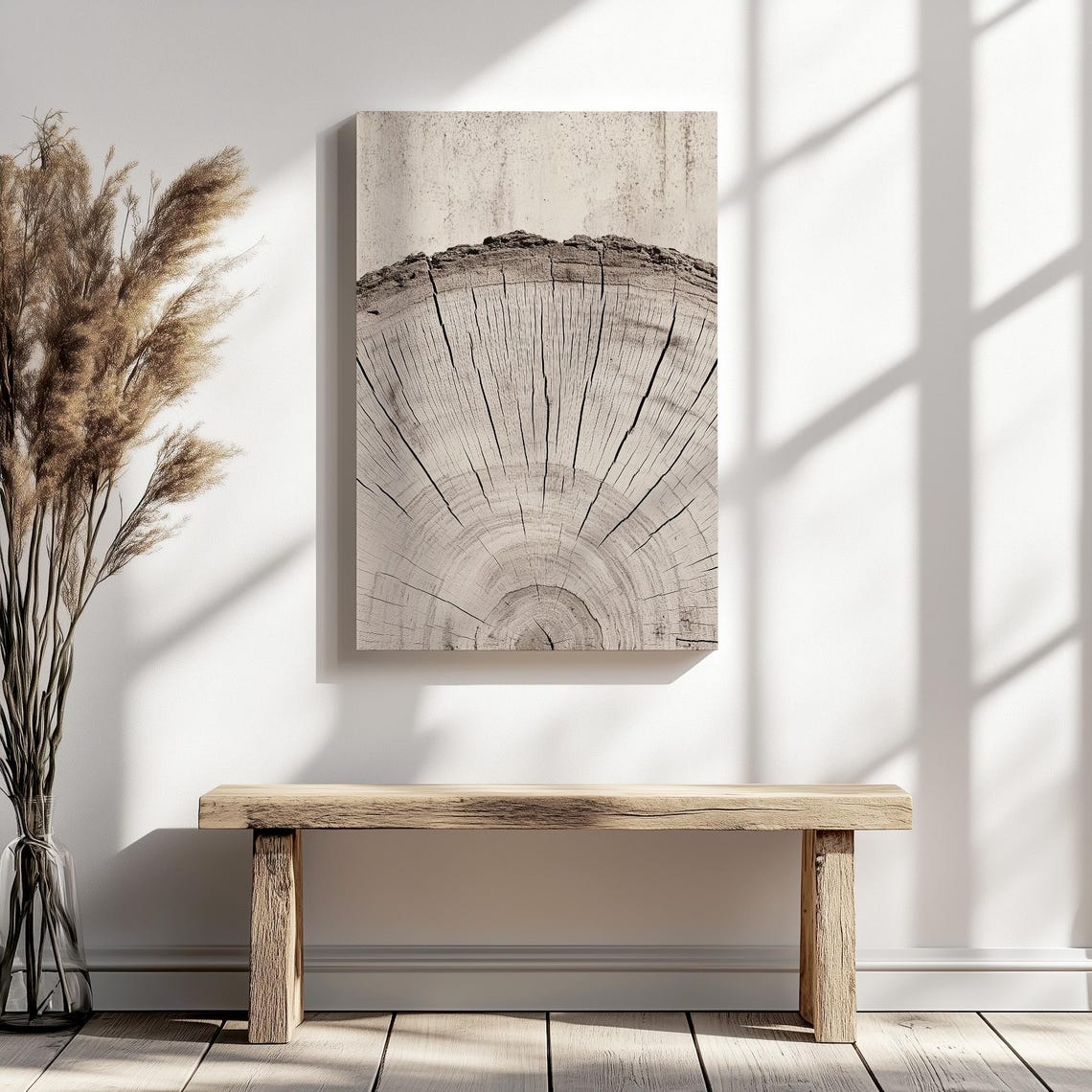 Neutral Tree Ring Cross Section Minimalist Modern Farmhouse Wall Art - Image 5