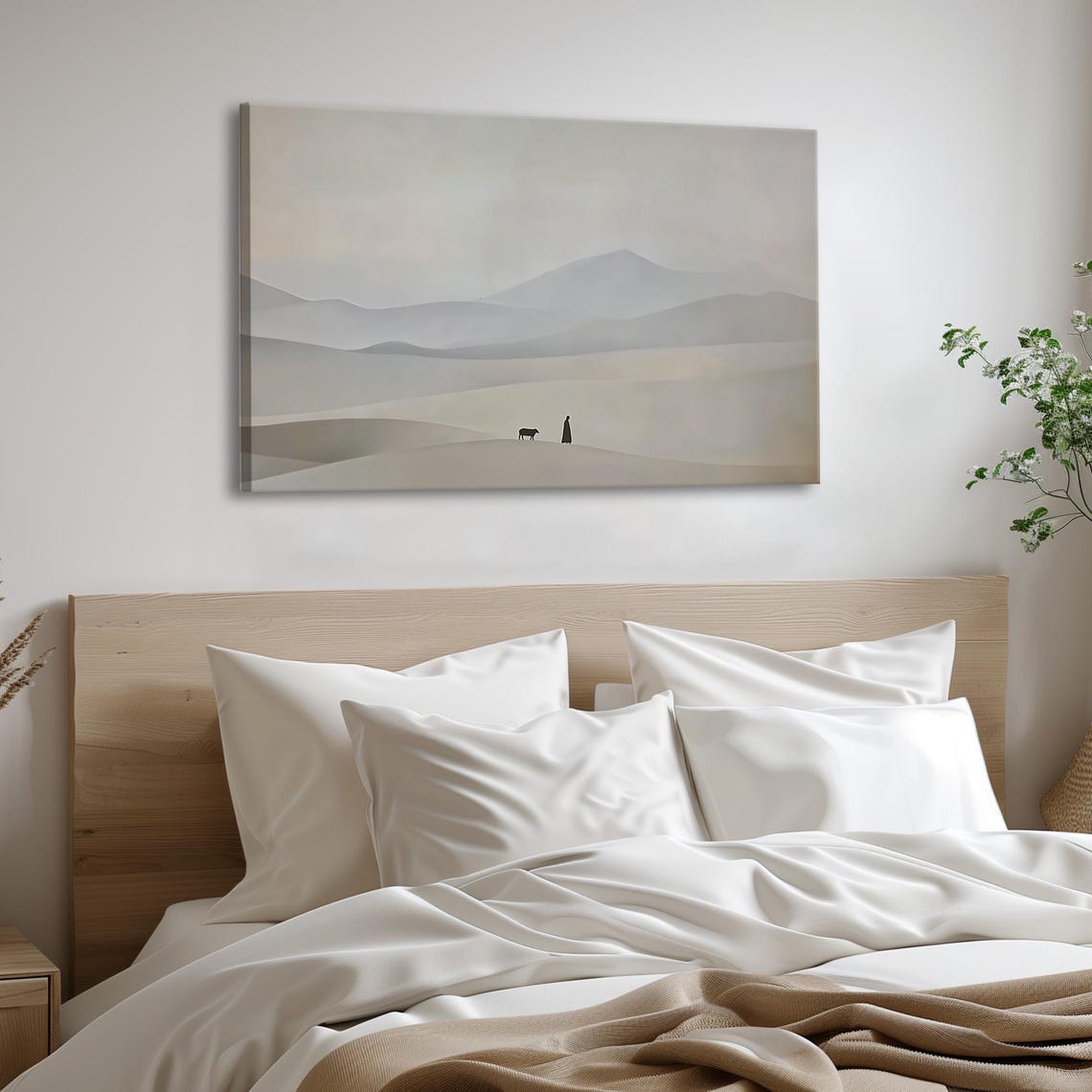 Shepherd Silhouette With Sheep On Neutral Desert Hills Poster - Image 7