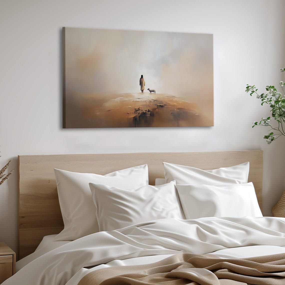 Shepherd And Lamb On Cliff Edge In Golden Fog Minimalist Poster - Image 6