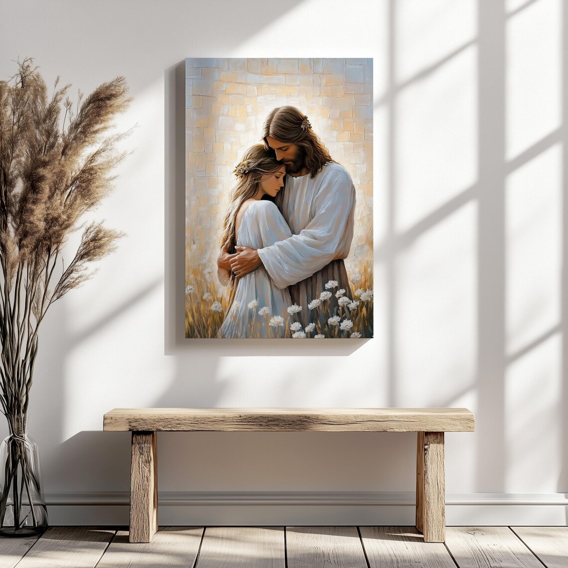 Jesus Embracing Young Woman In Golden Mosaic Wheat Field Poster - Image 6