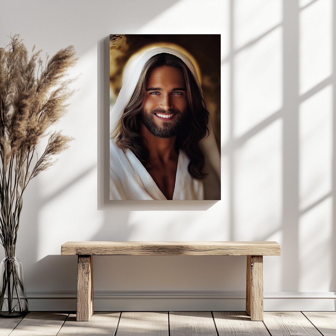 Smiling Jesus Christ Portrait With Soft Halo Close Up Poster - Image 2