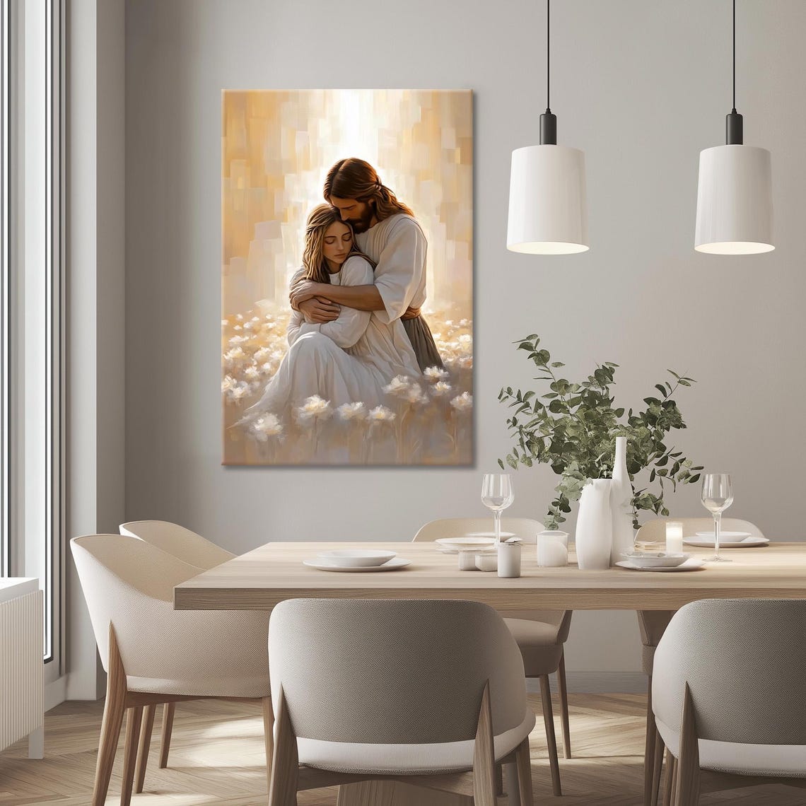 Jesus Christ Hugging Woman Art Christian Home Decor Jesus Painting Jesus Art Print With Girl Modern Catholic Art For Bedroom Bible Art - Image 4