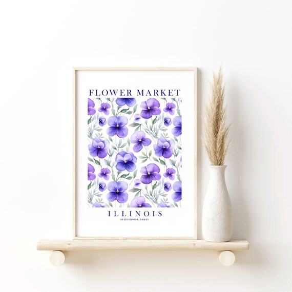Illinois Flower Market Violet State Flower Watercolor Wall Art