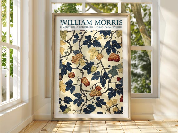William Morris Cream Grapevine Berry Clusters Vintage Pattern Poster