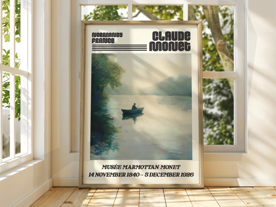 Claude Monet Misty River Fisherman Boat Musee Marmottan Gallery Poster