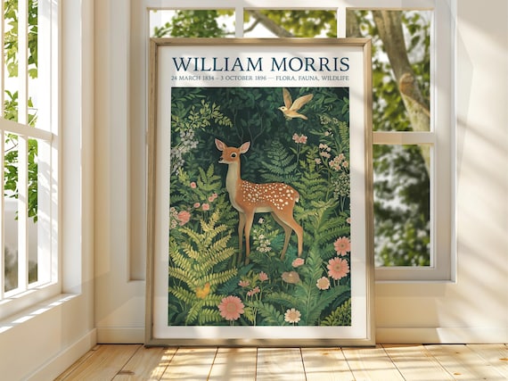 William Morris Style Deer Poster Exhibition Gallery Print Wall Art Floral
