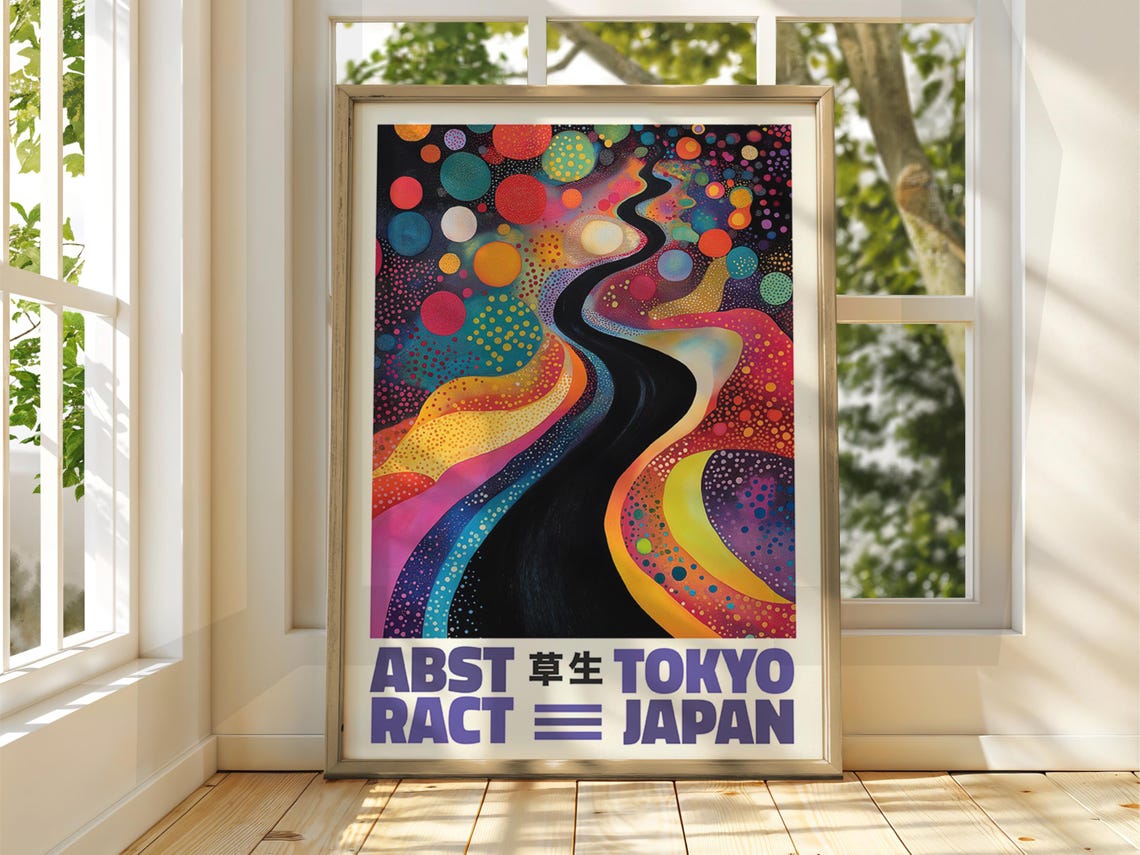 Abstract Tokyo Japan Cosmic Dot River Colorful Galaxy Poster