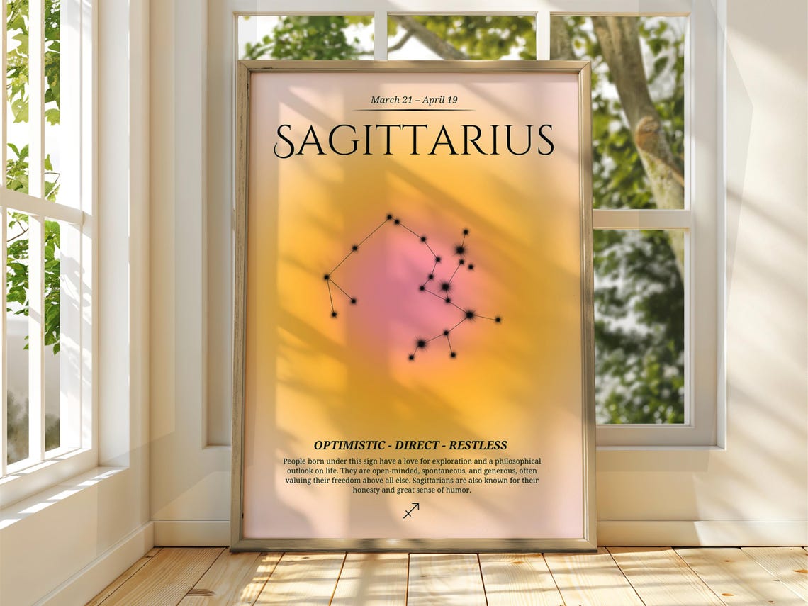 Sagittarius Zodiac Constellation Golden Gradient Star Poster