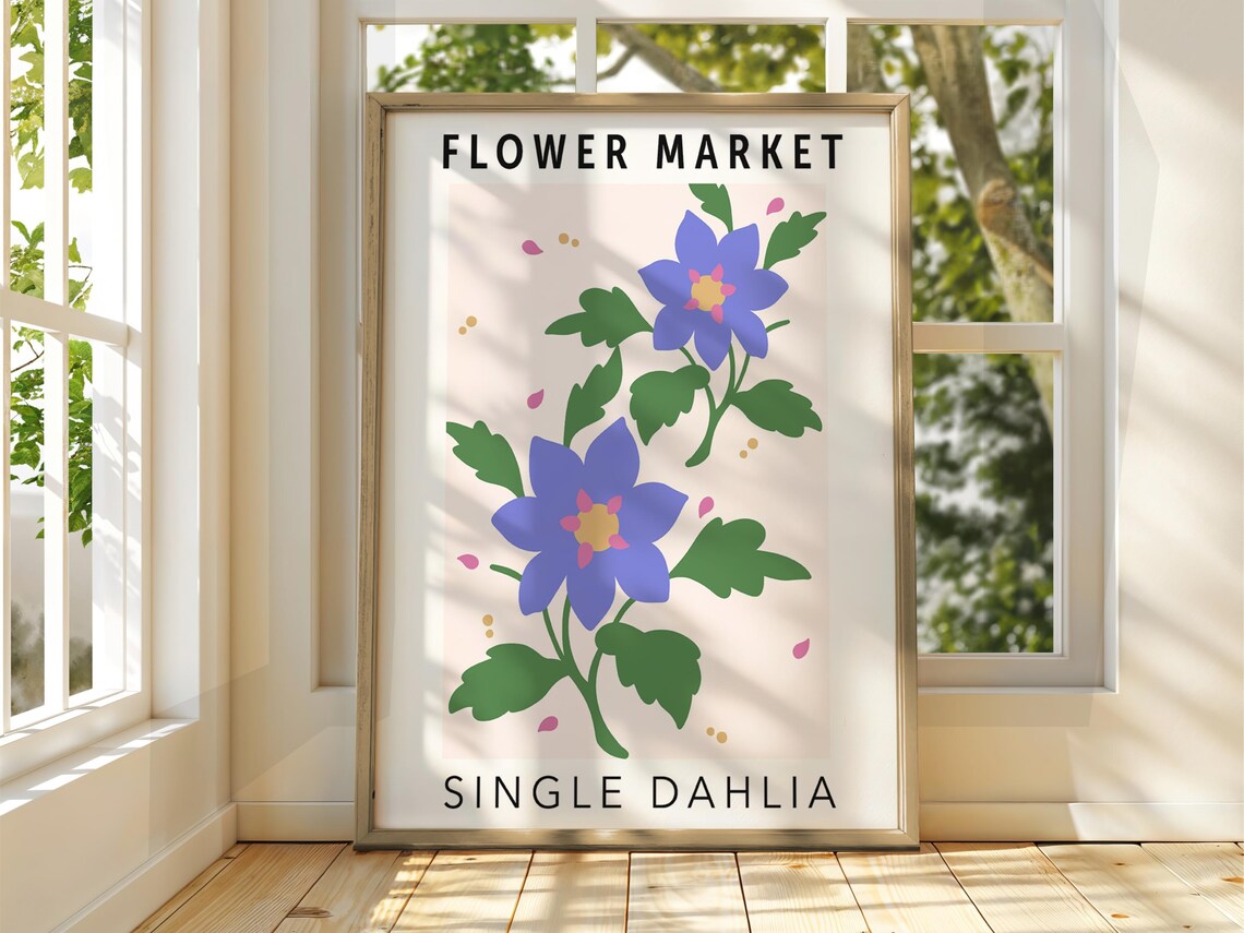 Flower Market Single Dahlia Purple Bloom Cream Botanical Poster