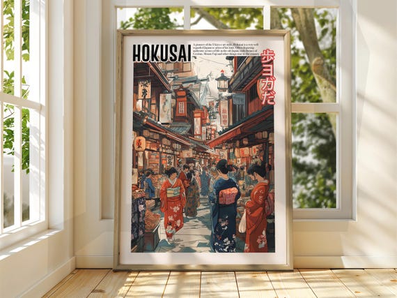 Vintage Japanese Art Ukiyoe Poster Katsushika Hokusai Print Japan Matsumoto Hoji