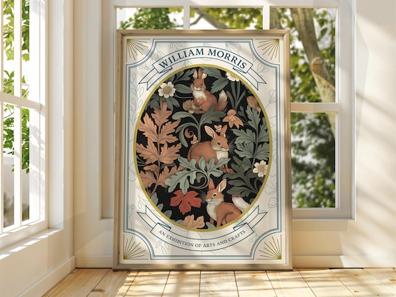 William Morris Style Rabbit Poster Exhibition Gallery Print Wall Art Floral