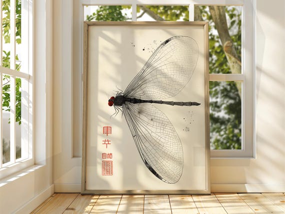 Japanese Vintage Dragonfly Art Wall Animal Poster Retro Bold