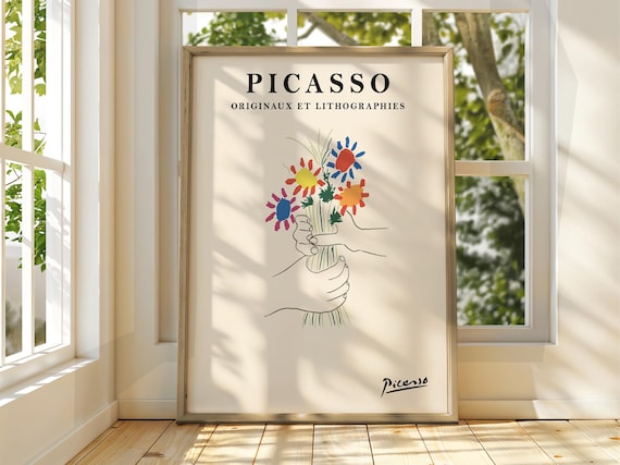 Picasso Originaux Et Lithographies Flowers Hands Colorful Art Poster